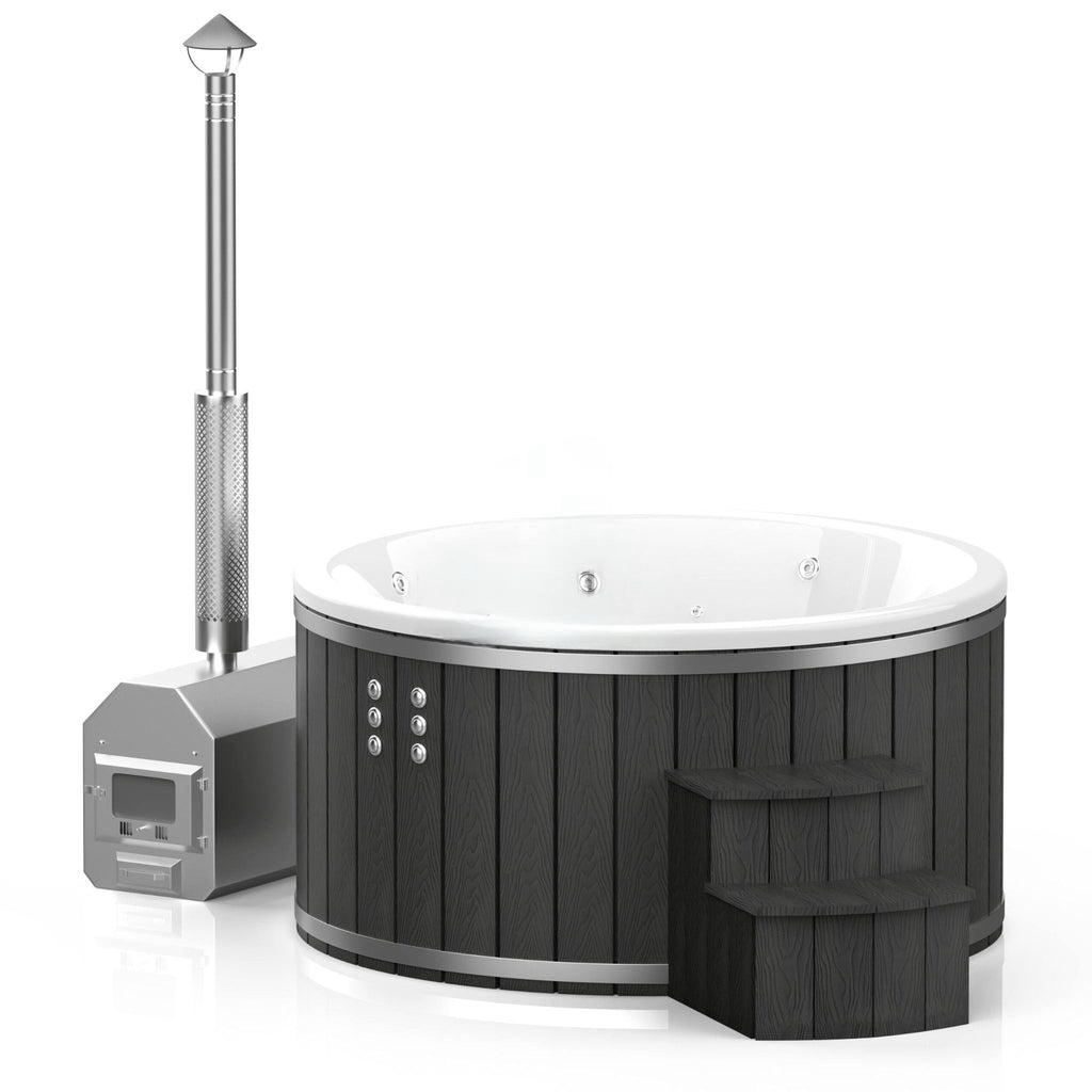 Runder Acryl-Whirlpool (mit Außenheizung) – Verkleidung aus WPC-Kunststoff