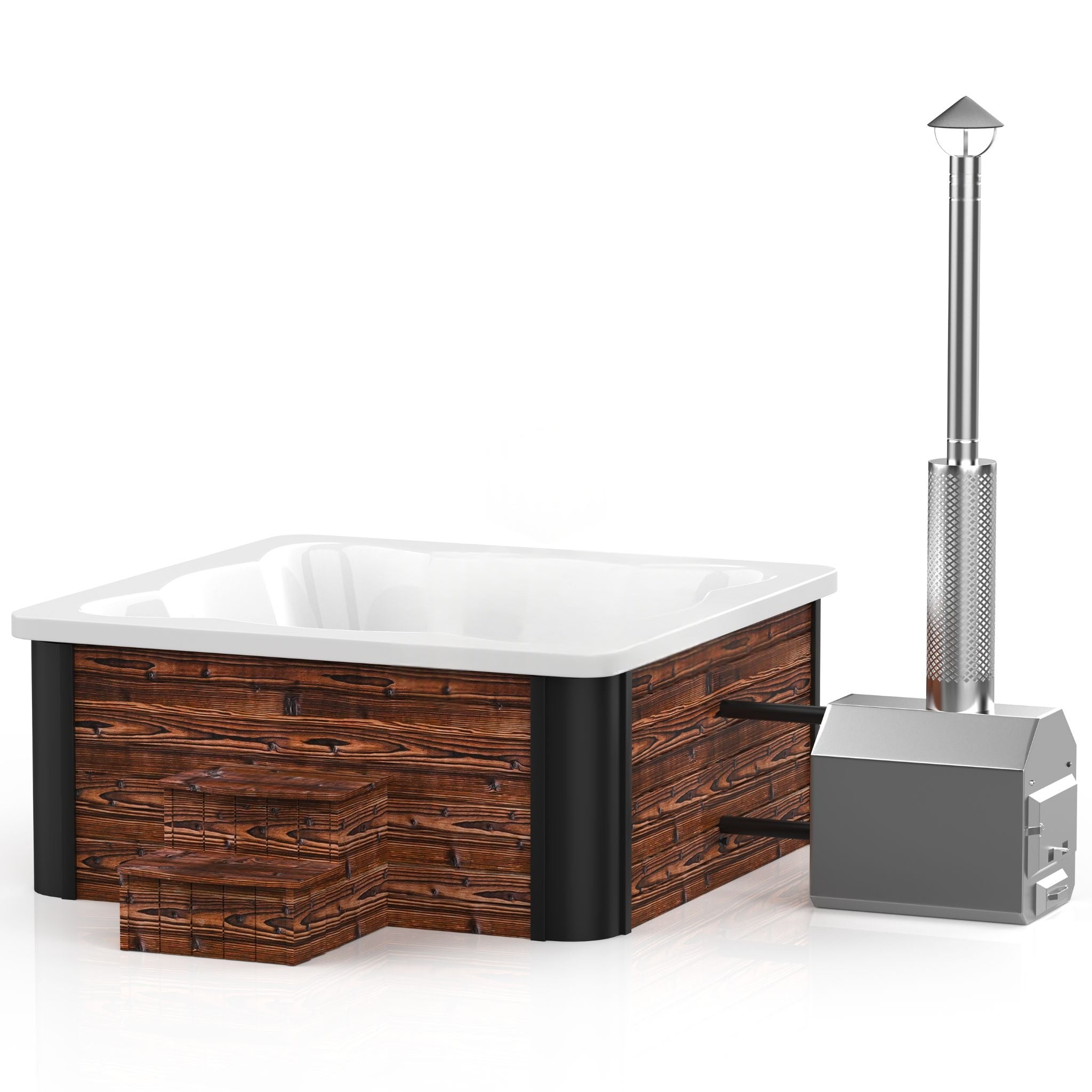 Quadratischer Acryl-Whirlpool (mit Außenheizung) 220×220 – Gebranntes Holz