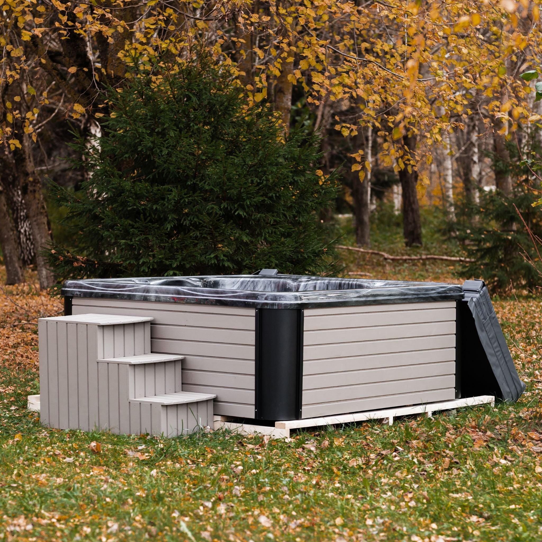 Quadratischer Acryl-Whirlpool (mit integrierter Heizung) 245×245 mm – Fichtenholz