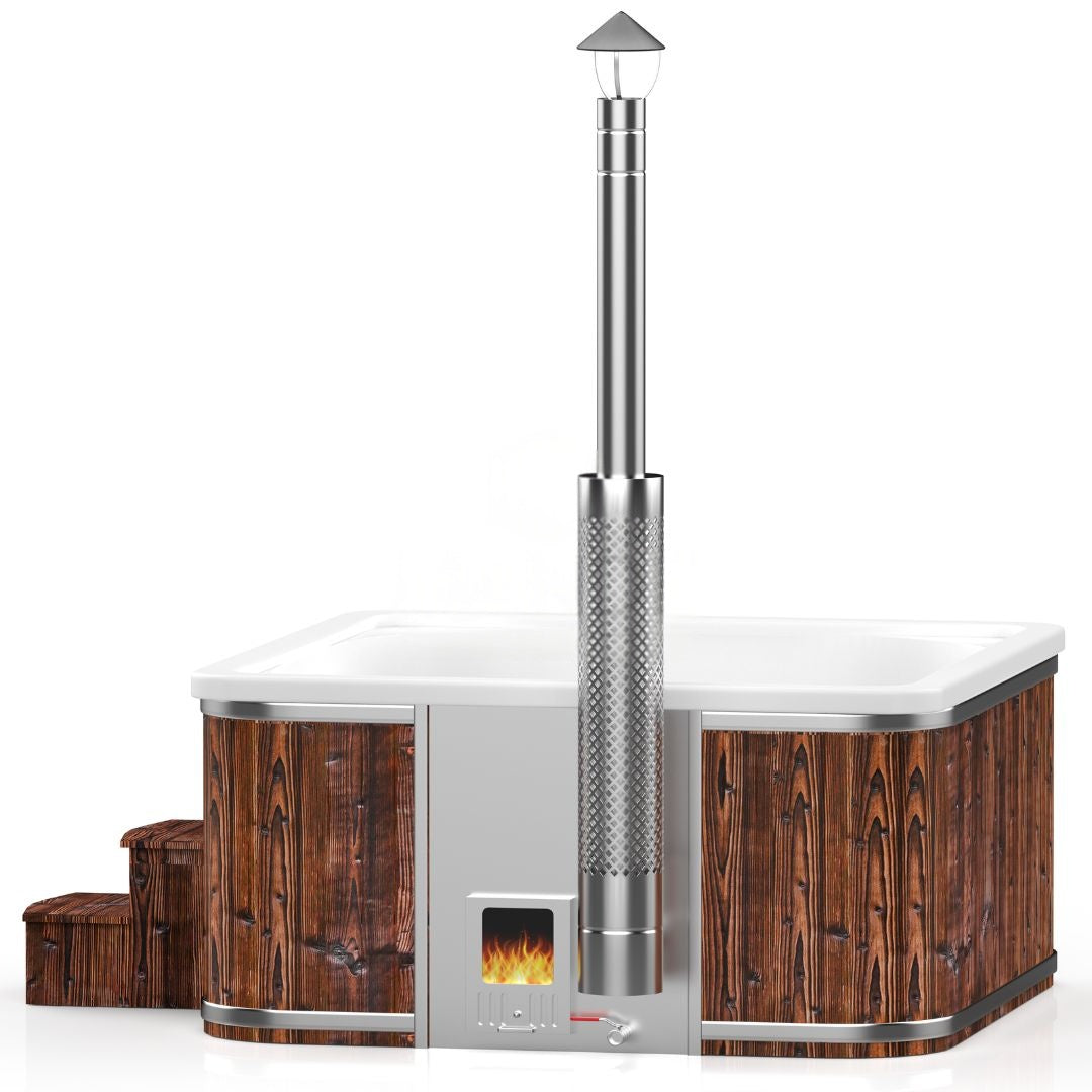 Quadratischer Acryl-Whirlpool (mit integrierter Heizung) 245×245 – Gebranntes Holz