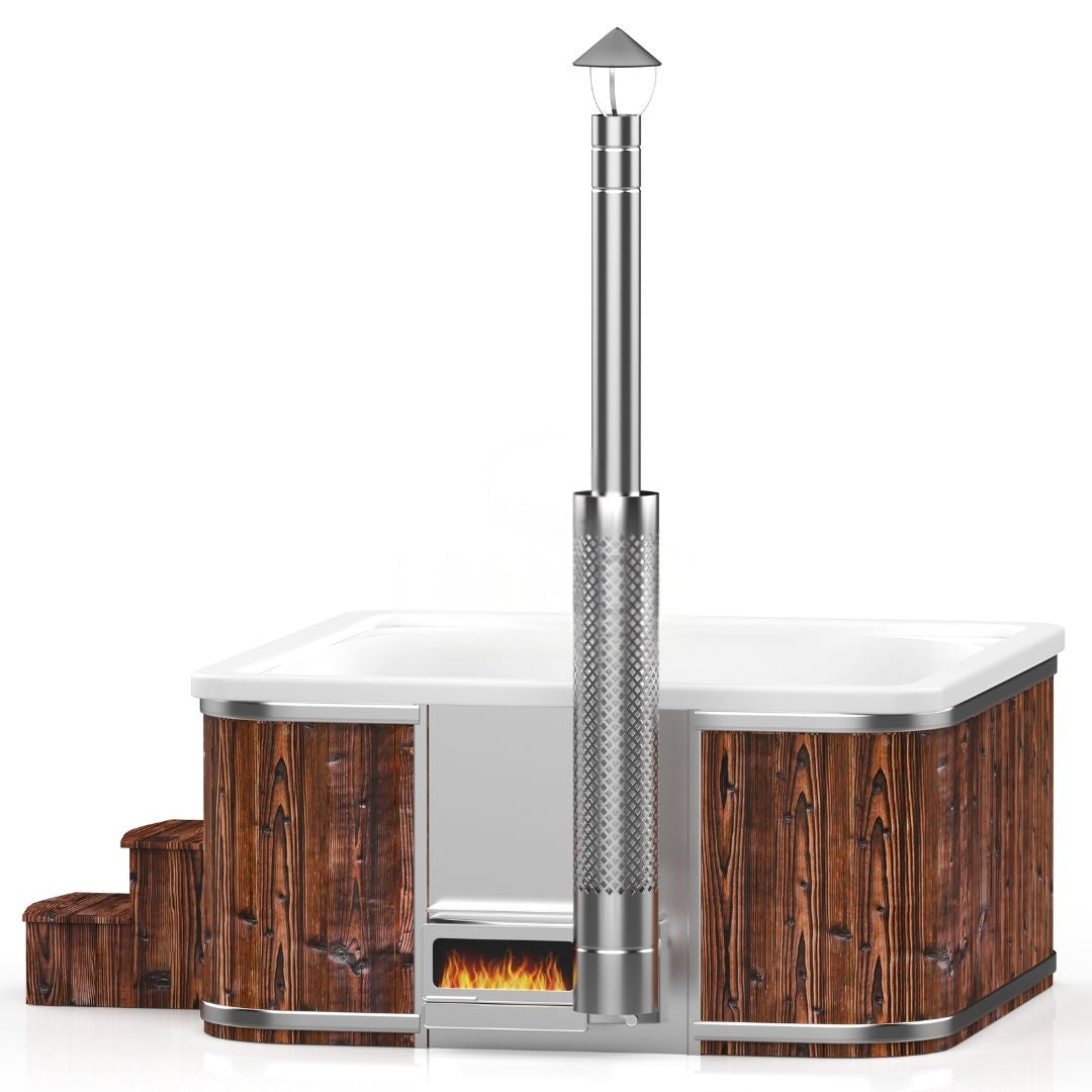 Quadratischer Acryl-Whirlpool (mit integrierter Heizung Horizon) 220×220 – Gebranntes Holz