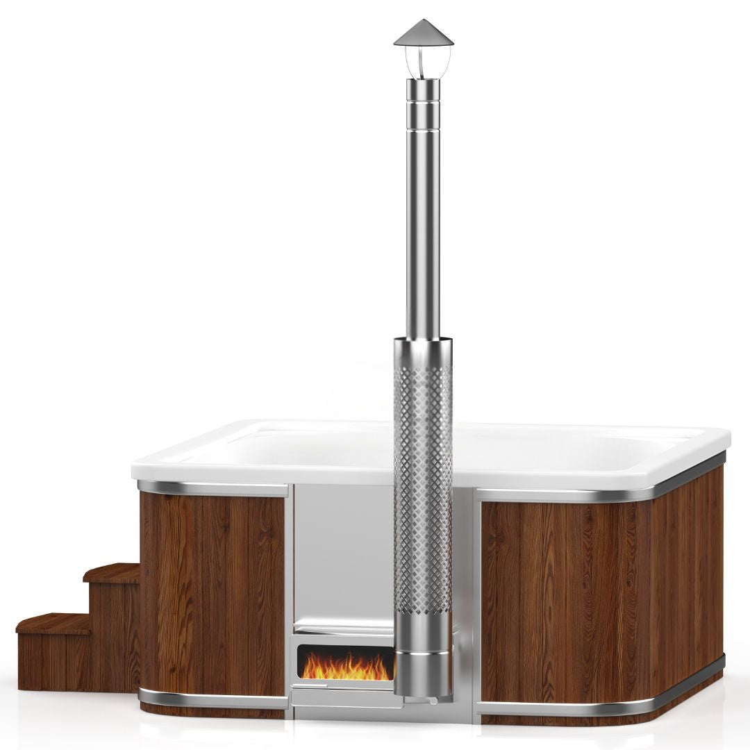 Quadratischer Acryl-Whirlpool (mit integrierter Heizung Horizon) 220×220 – Fichtenholz