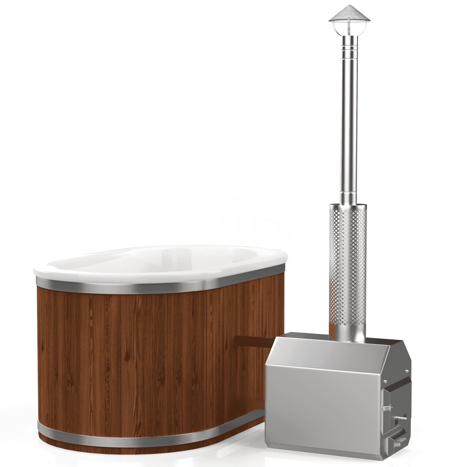 OFURO-Whirlpool aus Fiberglas (externe Heizung) – Verbranntes Holz