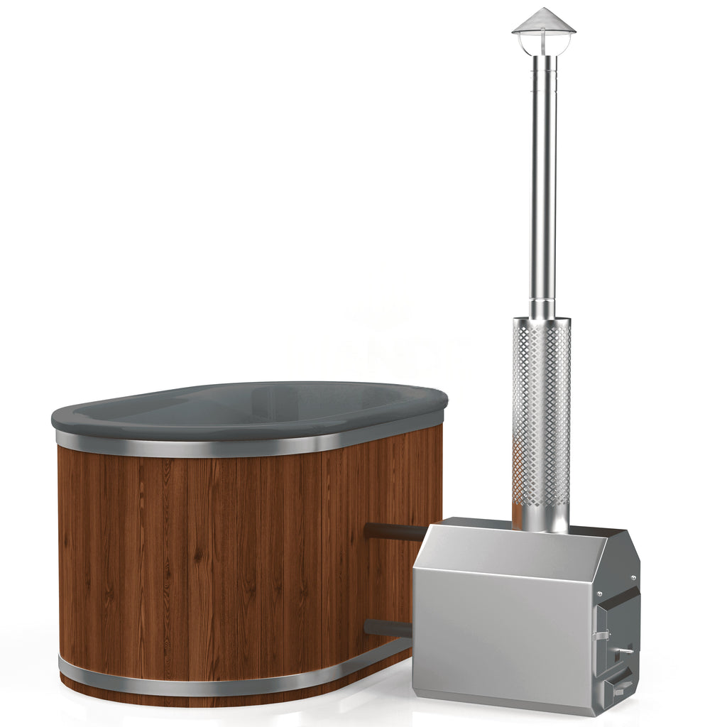 OFURO-Whirlpool aus Fiberglas (externe Heizung) – Verbranntes Holz