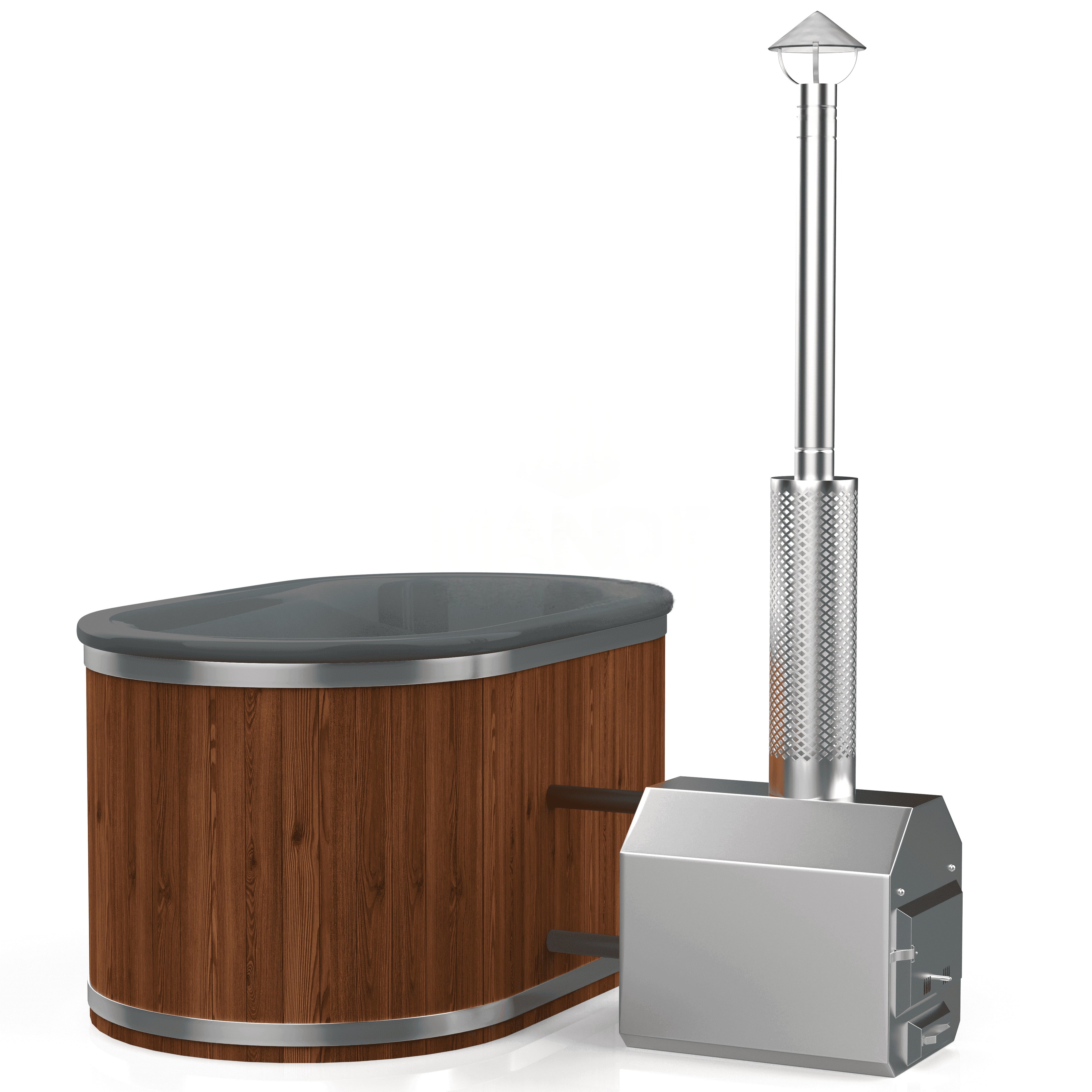 OFURO-Whirlpool aus Fiberglas (externe Heizung) – Verbranntes Holz