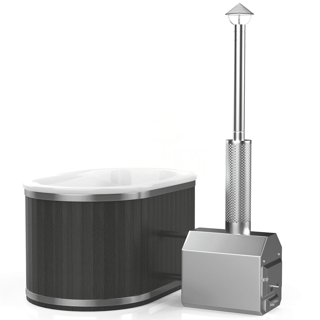 OFURO-Whirlpool aus Fiberglas (mit Außenheizung) – Verkleidung aus WPC-Kunststoff