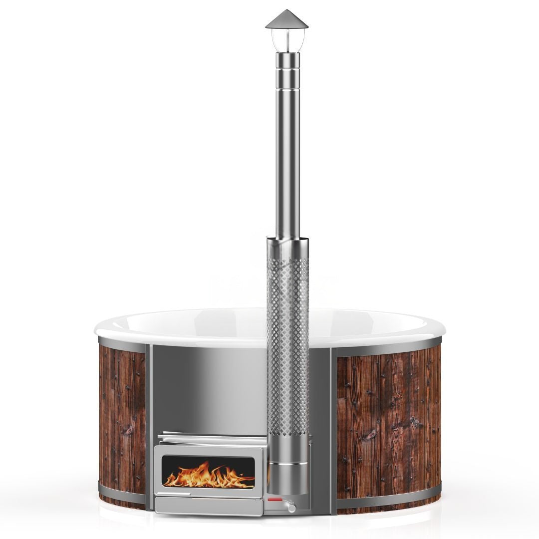 Runder Whirlpool aus Fiberglas (mit integrierter Heizung Horizon) – Verbranntes Holz