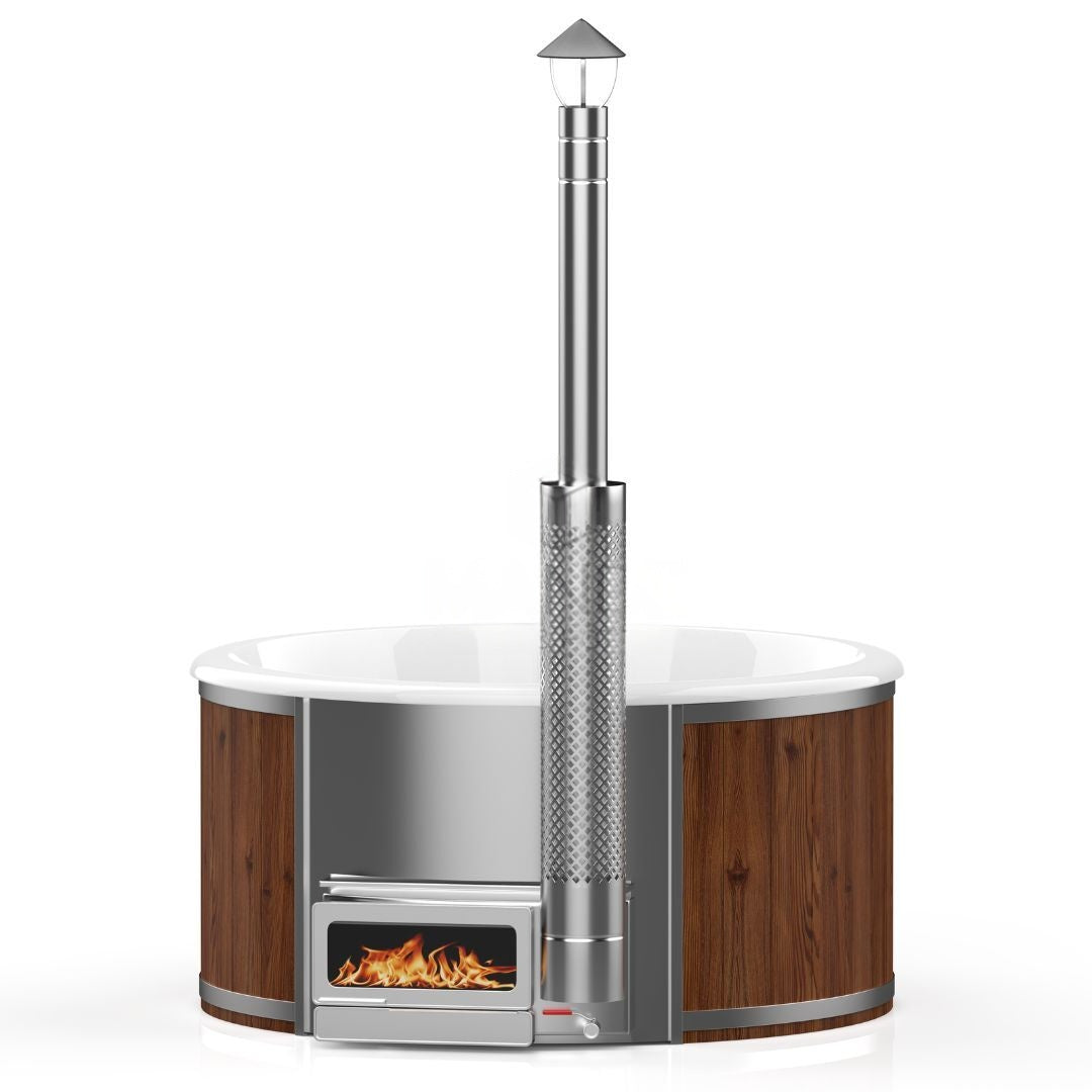 Runder Whirlpool aus Fiberglas (mit integrierter Heizung Horizon) – Fichtenholz