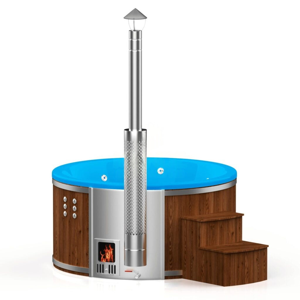 Runder Whirlpool aus Fiberglas (mit integrierter Heizung) – Verbranntes Holz