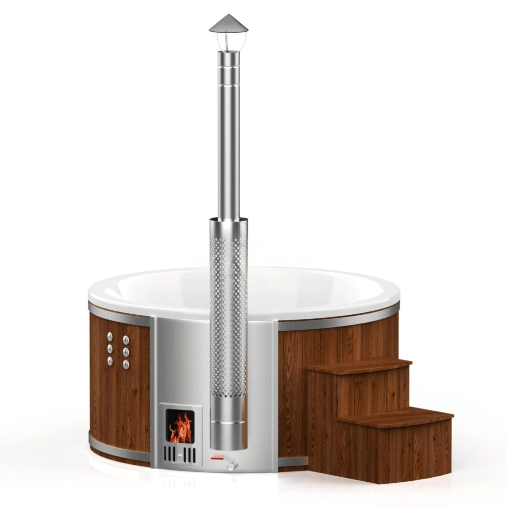 Runder Whirlpool aus Fiberglas (mit integrierter Heizung) – Verbranntes Holz