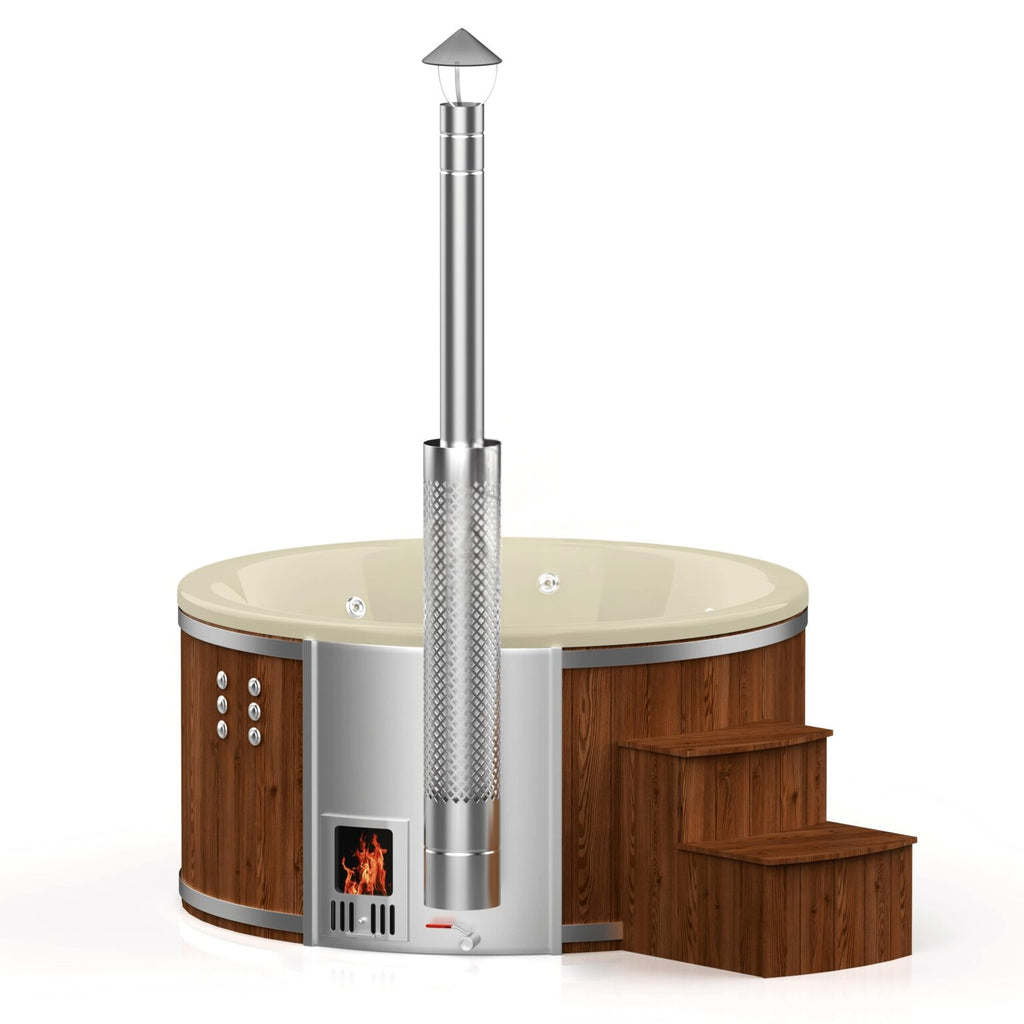 Runder Whirlpool aus Fiberglas (mit integrierter Heizung) – Verbranntes Holz