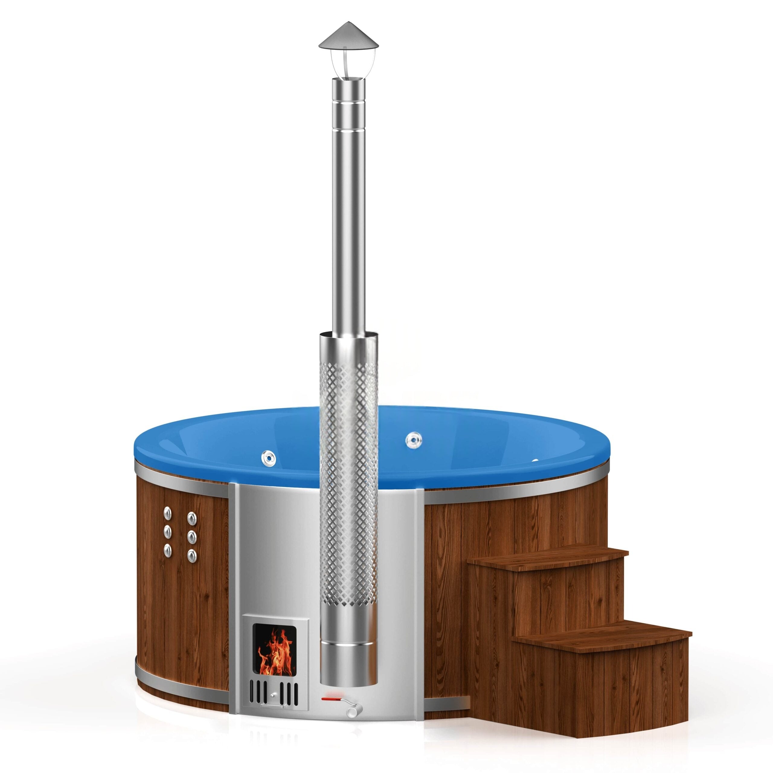 Runder Whirlpool aus Fiberglas (mit integrierter Heizung) – Verbranntes Holz