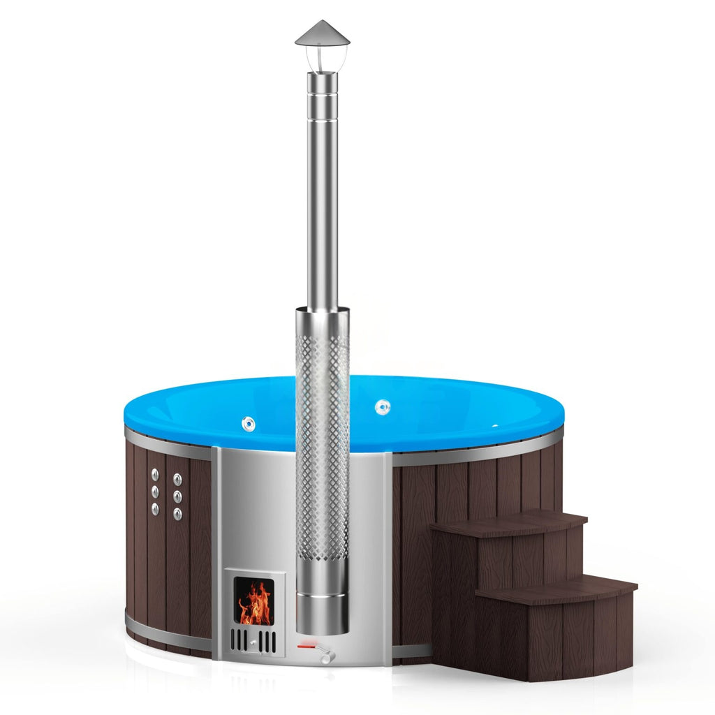 Runder Whirlpool aus Fiberglas (mit integrierter Heizung) – Verkleidung aus WPC-Kunststoff