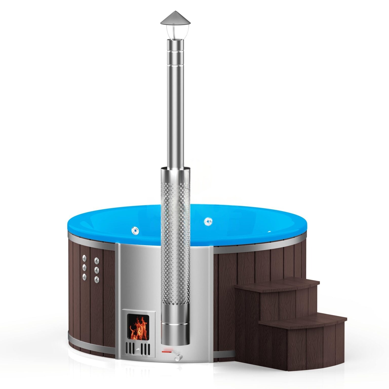 Runder Whirlpool aus Fiberglas (mit integrierter Heizung) – Verkleidung aus WPC-Kunststoff