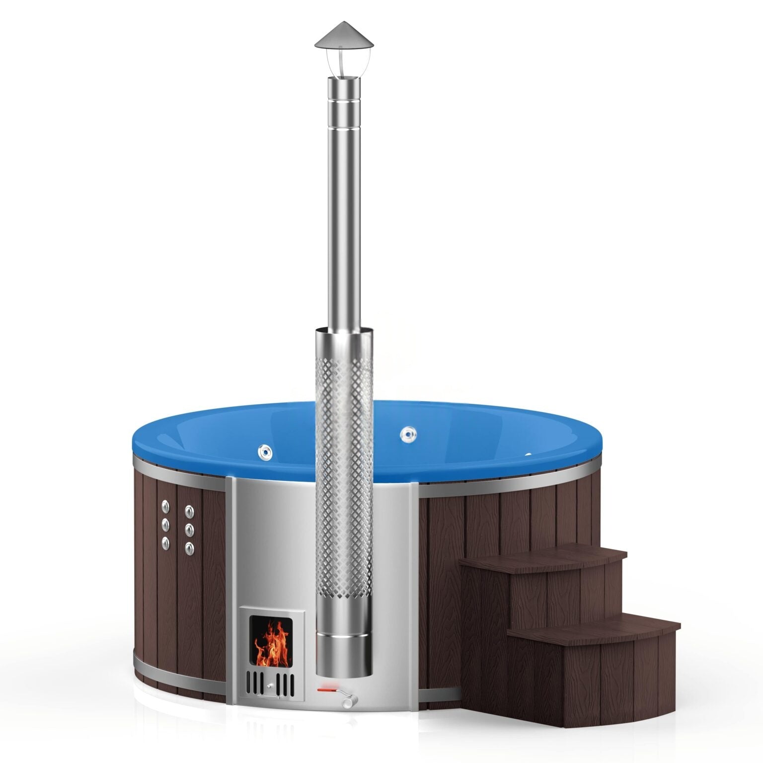 Runder Whirlpool aus Fiberglas (mit integrierter Heizung) – Verkleidung aus WPC-Kunststoff