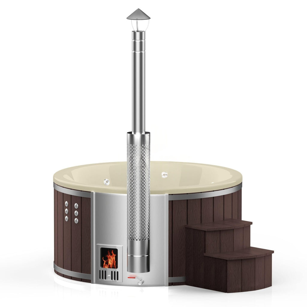 Runder Whirlpool aus Fiberglas (mit integrierter Heizung) – Verkleidung aus WPC-Kunststoff