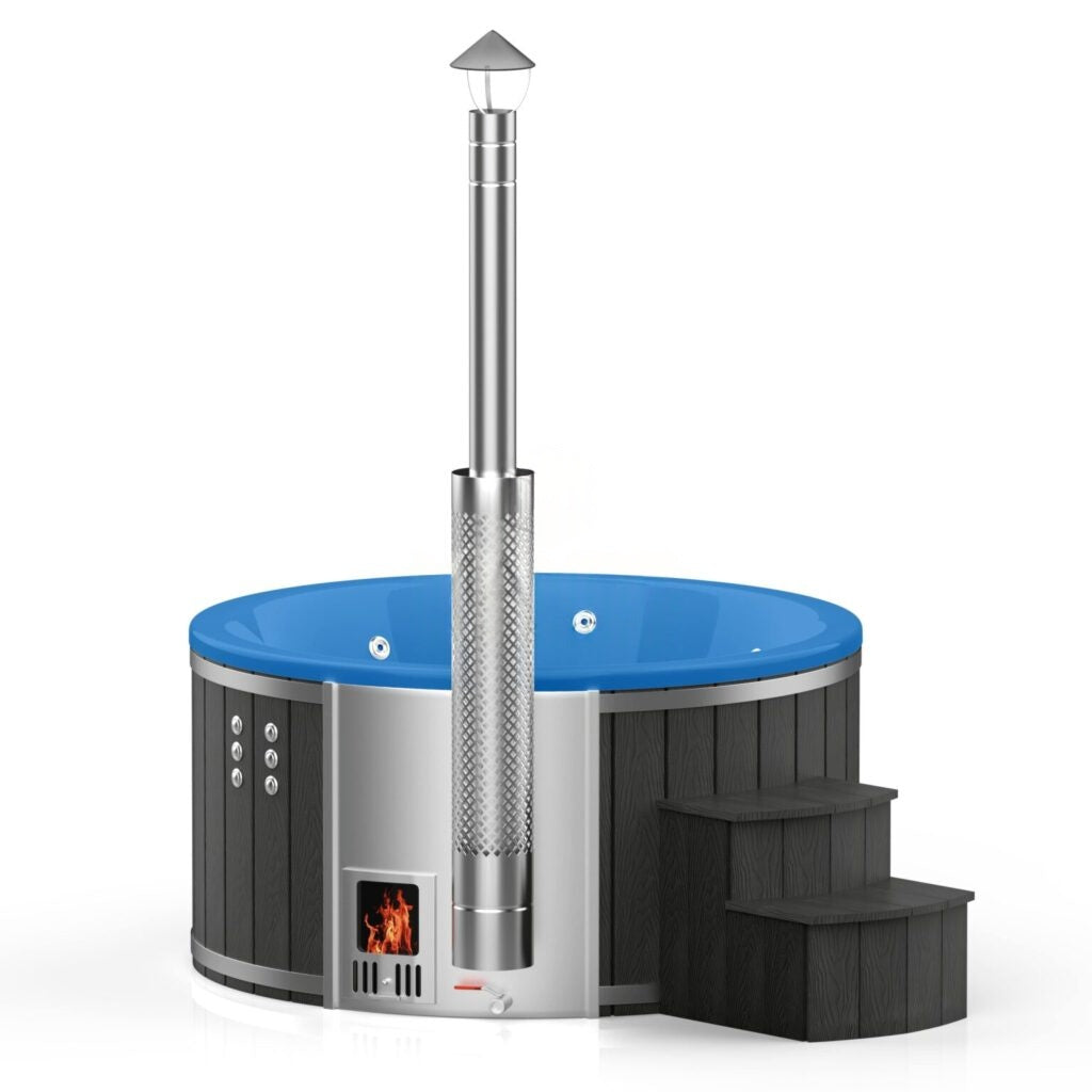 Runder Whirlpool aus Fiberglas (mit integrierter Heizung) – Verkleidung aus WPC-Kunststoff