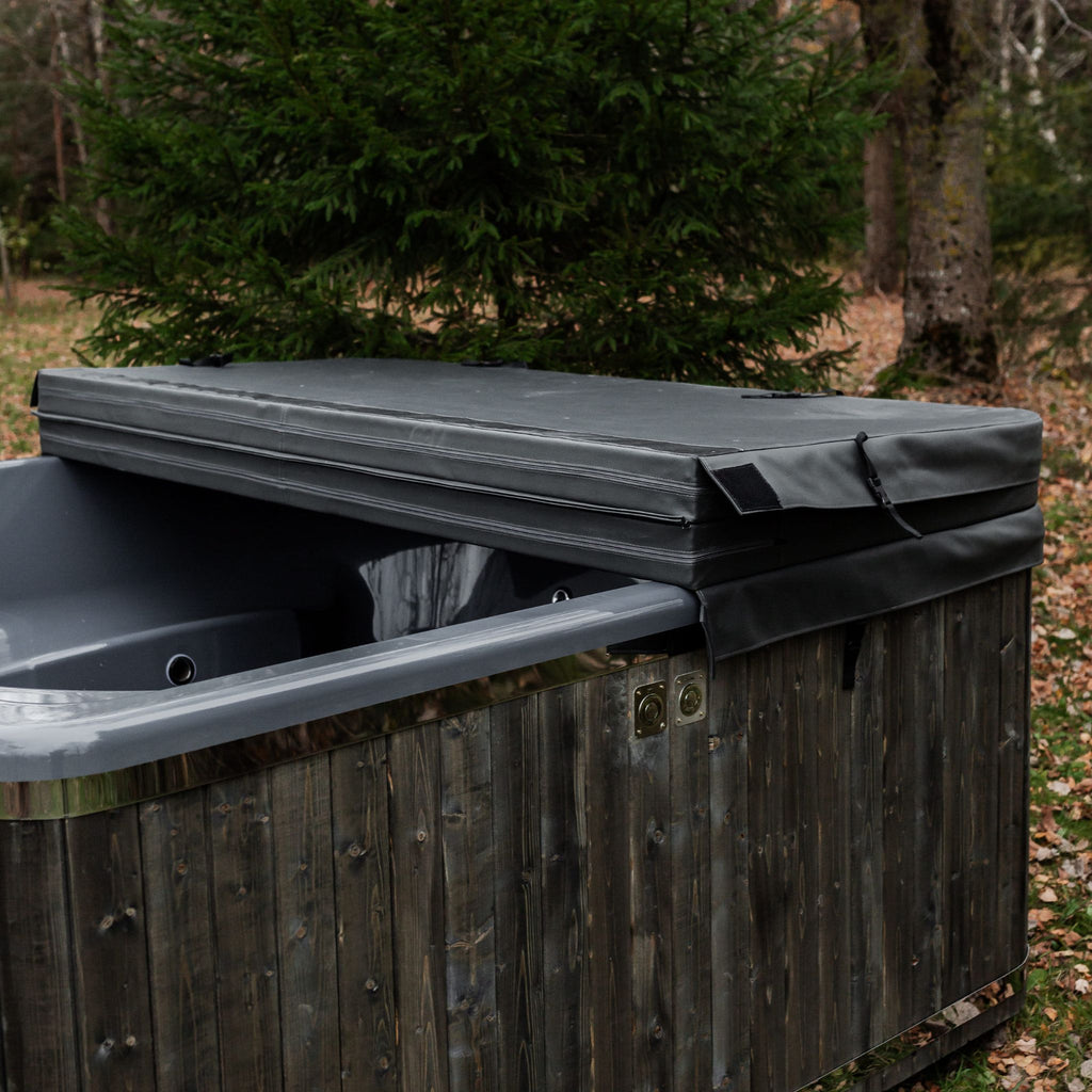 Quadratischer Whirlpool aus Fiberglas (mit integrierter Heizung) 220×220 – Verkleidung aus WPC-Kunststoff