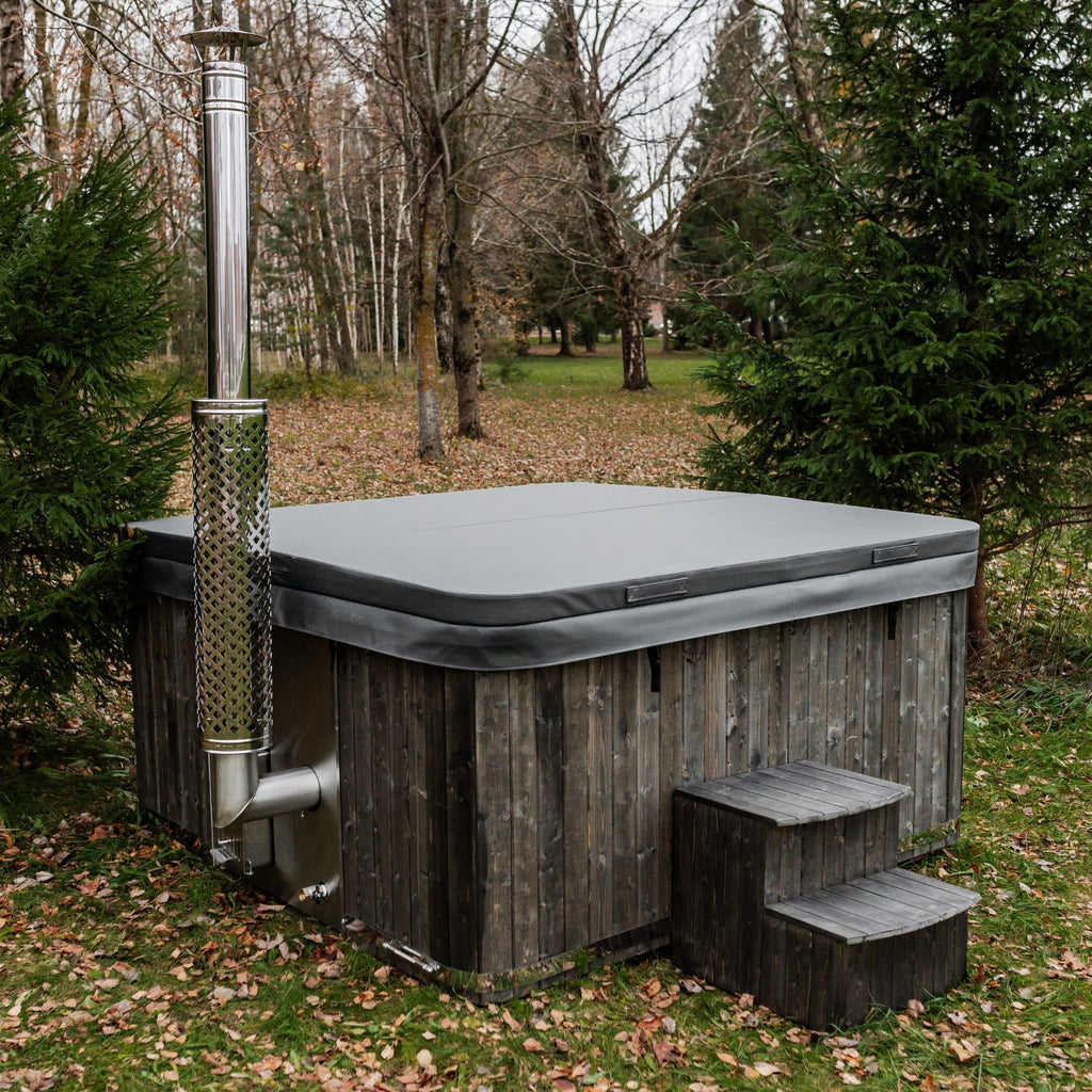 Quadratischer Whirlpool aus Fiberglas (mit integrierter Heizung) 220×220 – Verkleidung aus WPC-Kunststoff