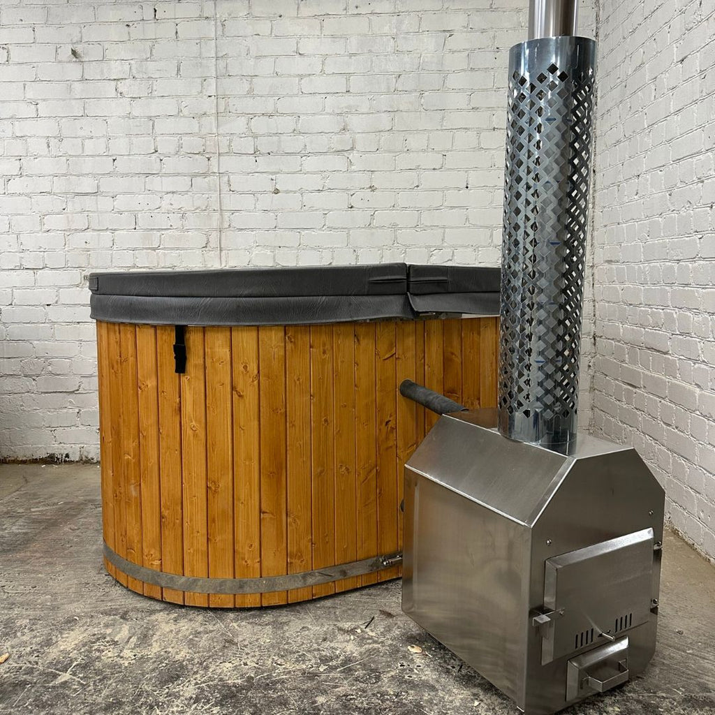 OFURO-Whirlpool aus Fiberglas (externe Heizung) – Verbranntes Holz