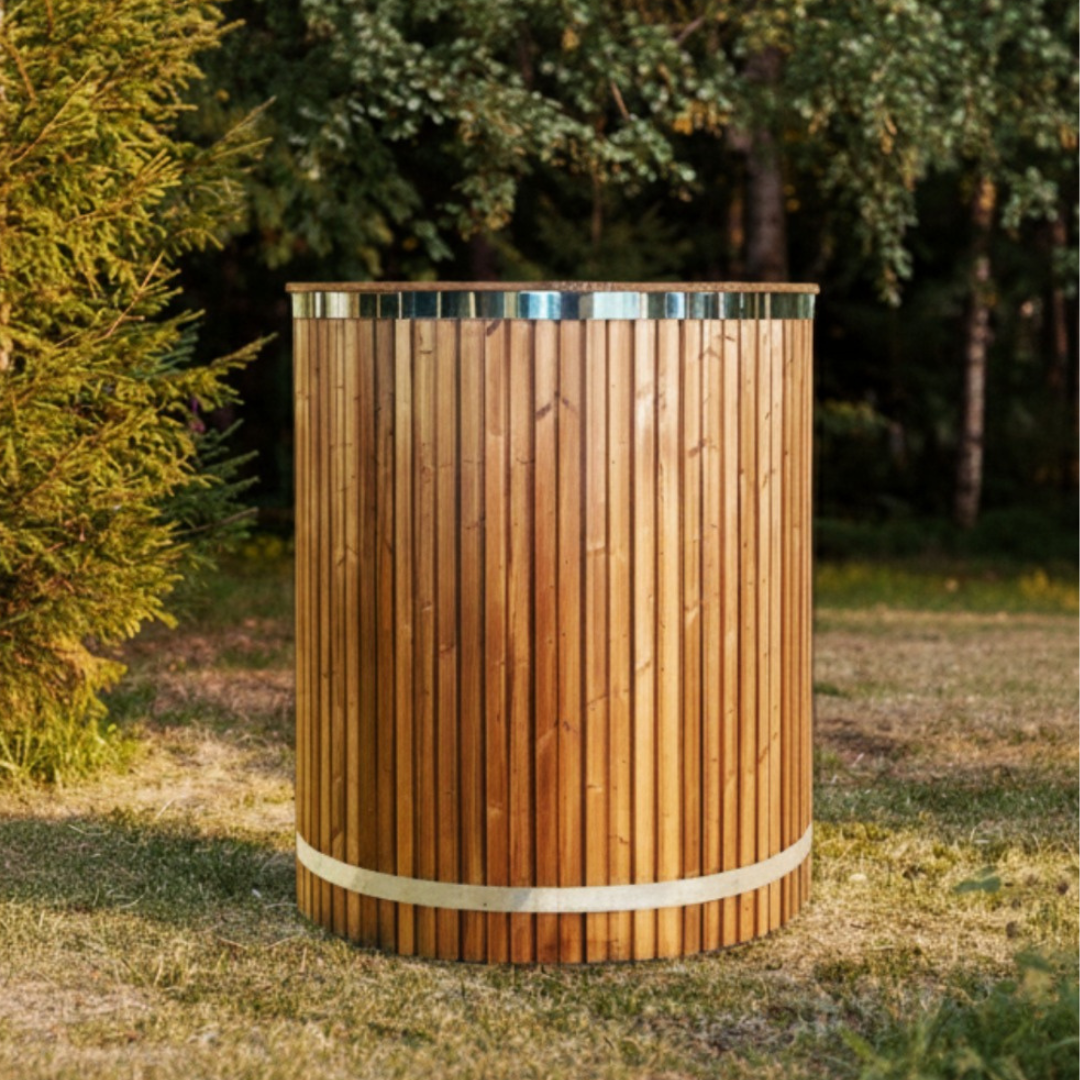 Edelstahl-Badewanne für eine Person mit Kaltwasser – Dreifach-Thermoholz